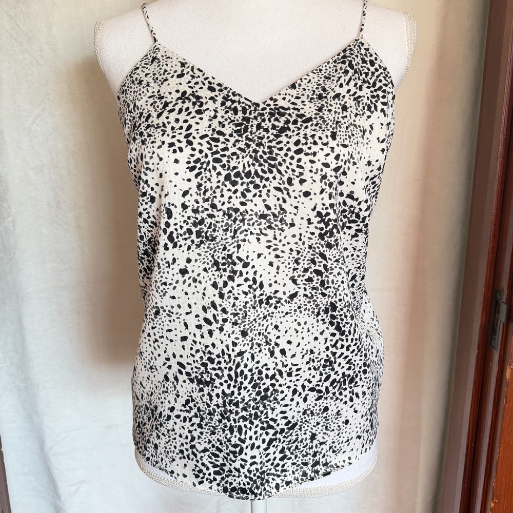 Nine West Womens V-Neck Cami White Black Speckle Print Size Small